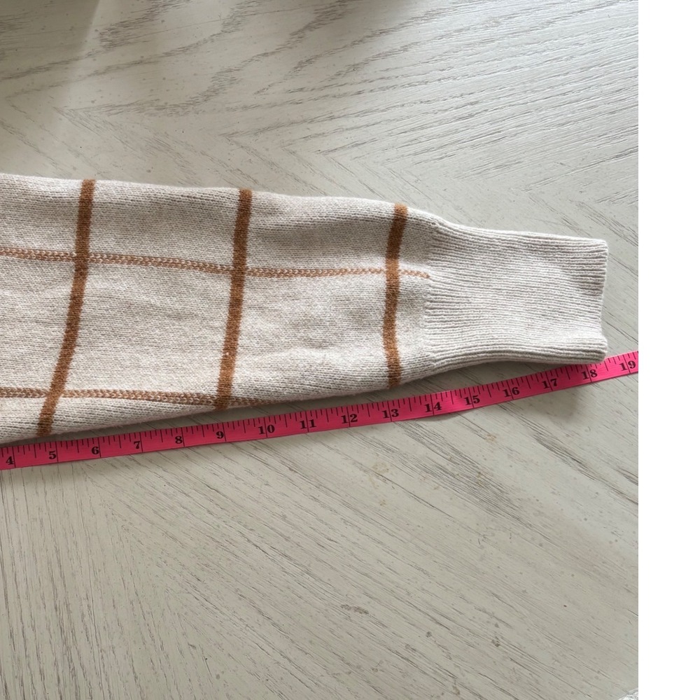 Madewell Windowpane Turtleneck Sweater Cream Tan Merino Wool Blend M - Picture 9 of 9